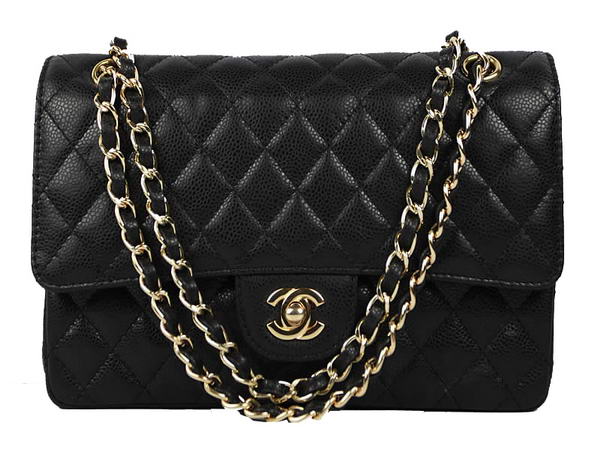 High Quality Knockoff Chanel 2.55 Series Caviar Leather Flap Bag A01112 Black Golden